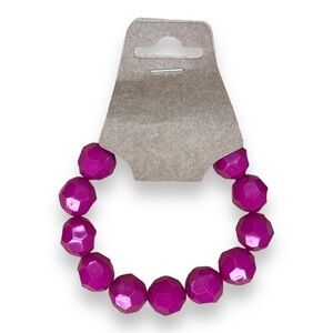 FUCHSIA PINK BEADED BRACELET STRETCH BARBIECORE BOHO TIKI RETRO